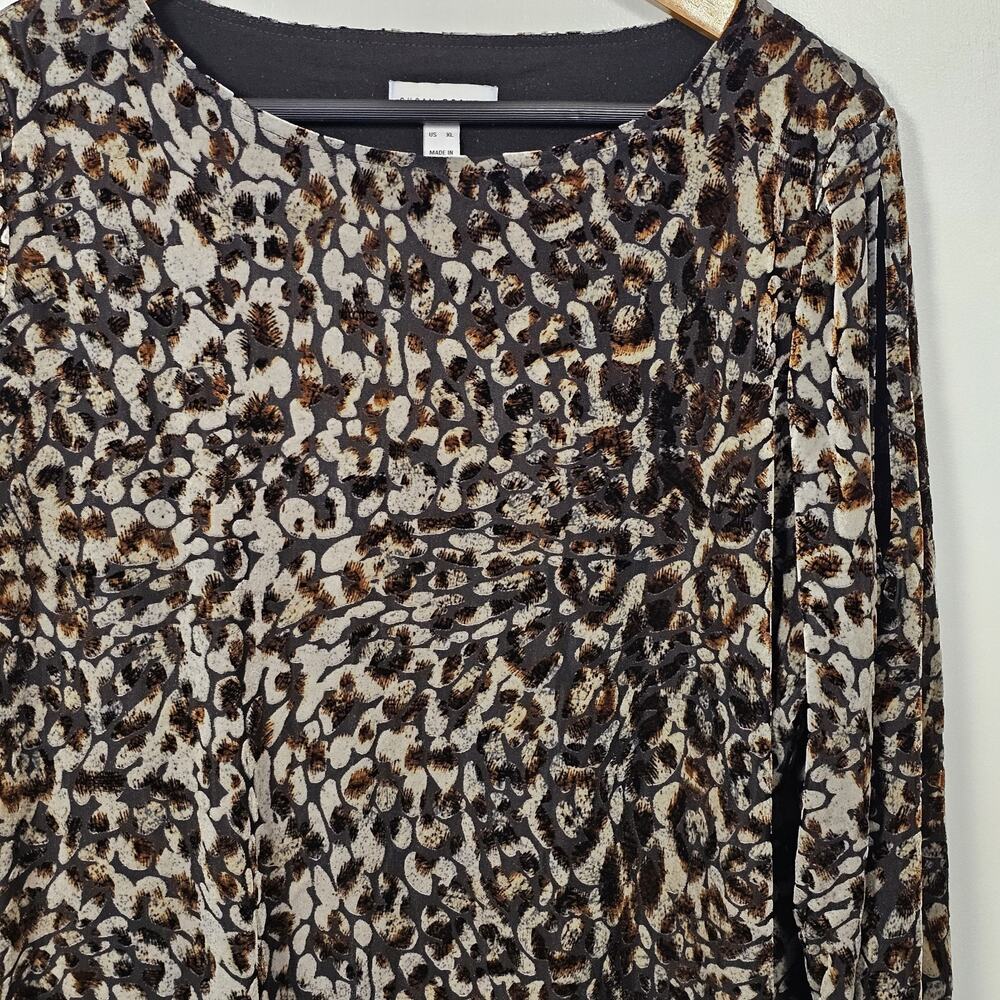 Velvet Burnout Top Pullover Bell Sleeve Lightweight Brown XL Fairy Grunge Artsy
